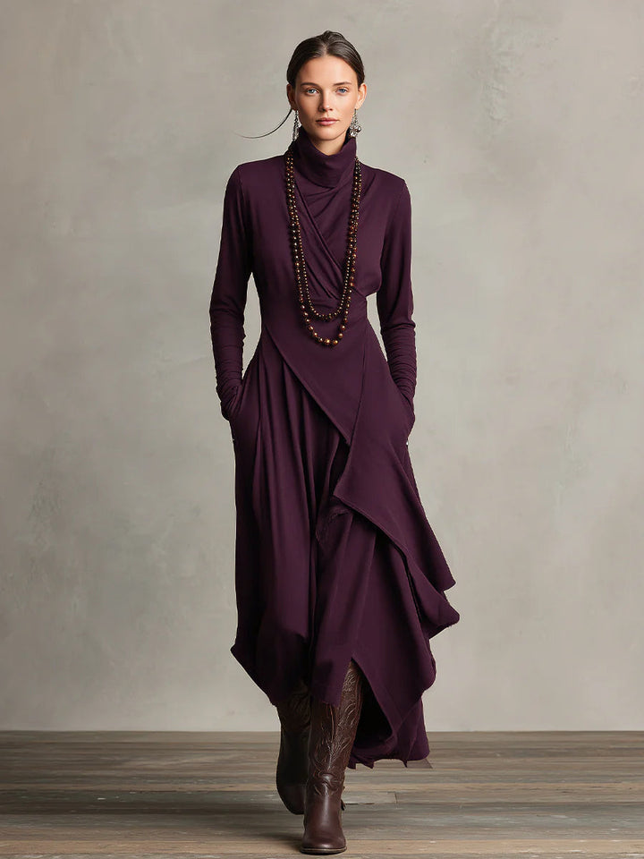 Boho™ | Sukienka maxi z golfem i asymetrycznym drapowaniem