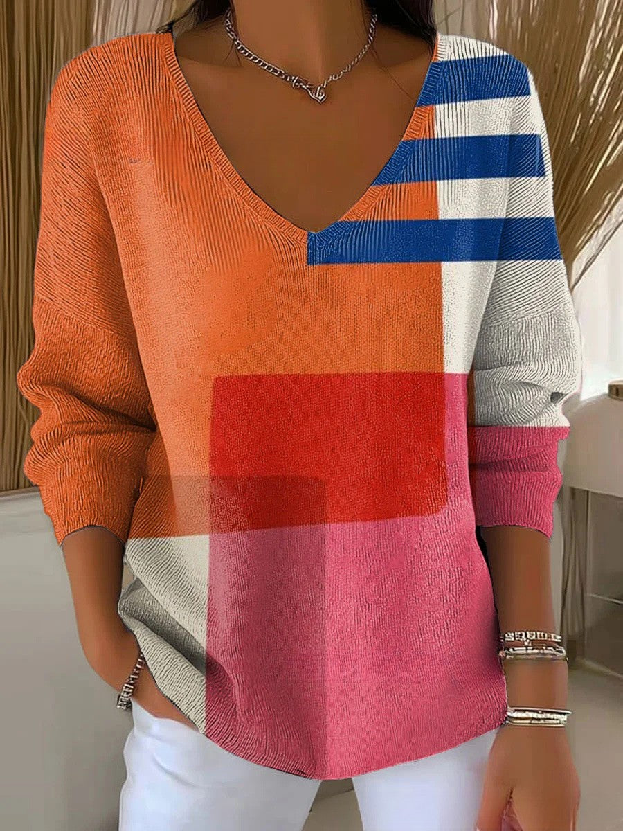 Georgia | Kolorowy sweter z dekoltem w serek