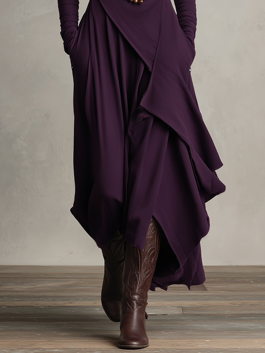 Boho™ | Sukienka maxi z golfem i asymetrycznym drapowaniem