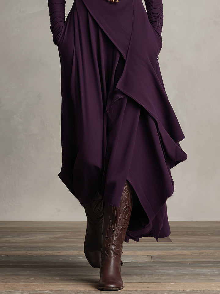 Boho™ | Sukienka maxi z golfem i asymetrycznym drapowaniem