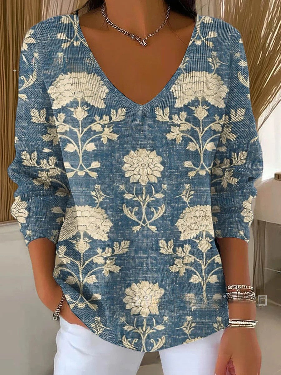 Eva | Kolorowy Sweter z Dekoltem w Serek