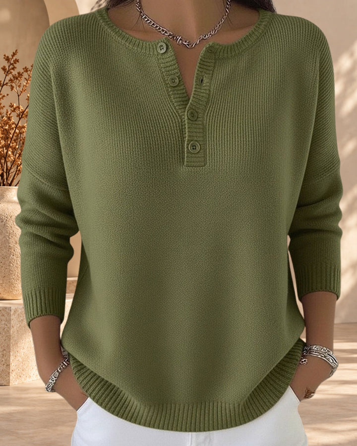 Ernesta™ | Dzianinowy sweter Henley z guzikami
