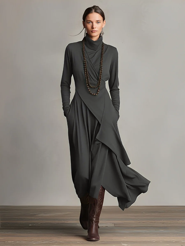 Boho™ | Sukienka maxi z golfem i asymetrycznym drapowaniem