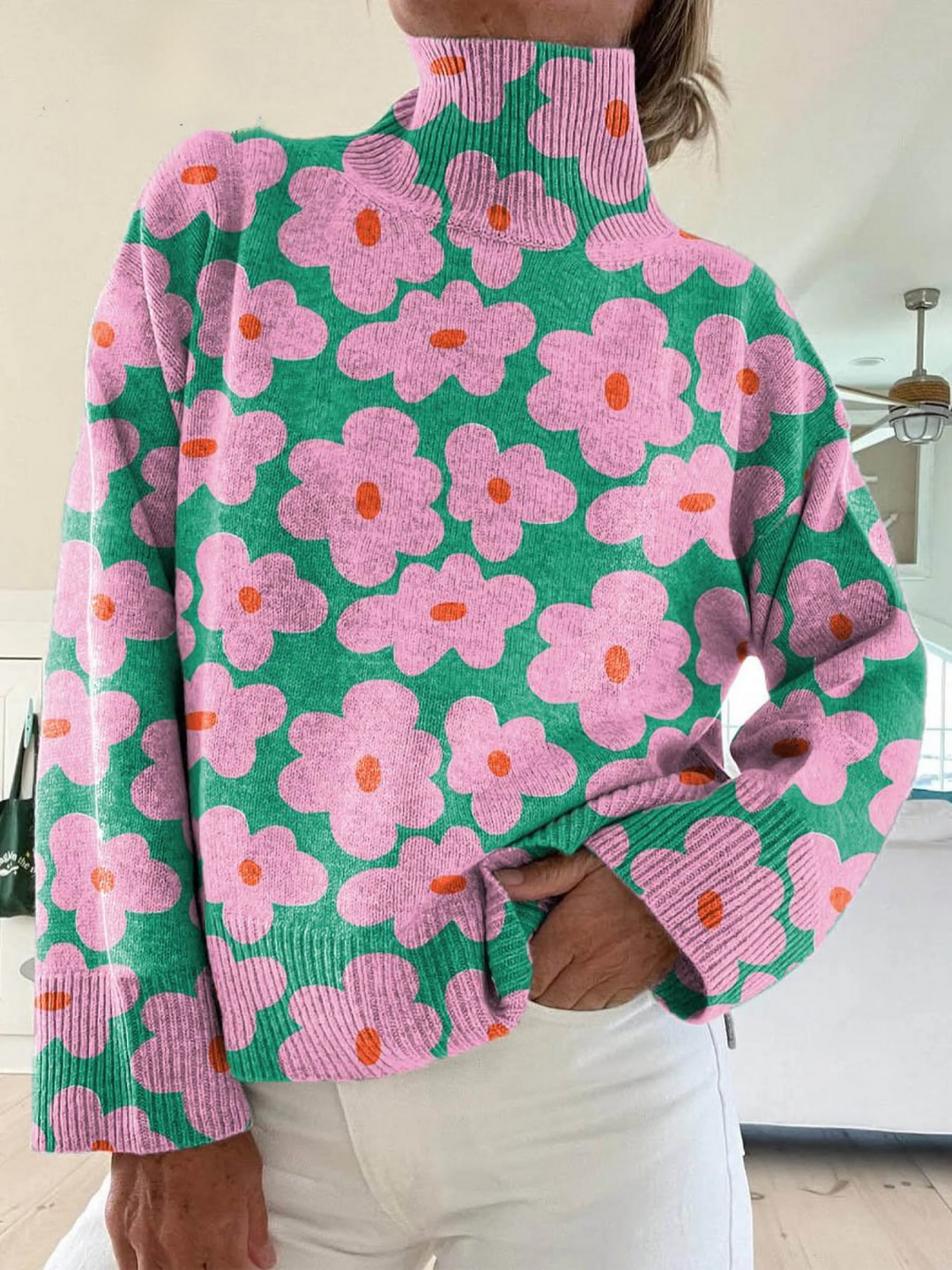 Hannah - Floral Knit Turtleneck