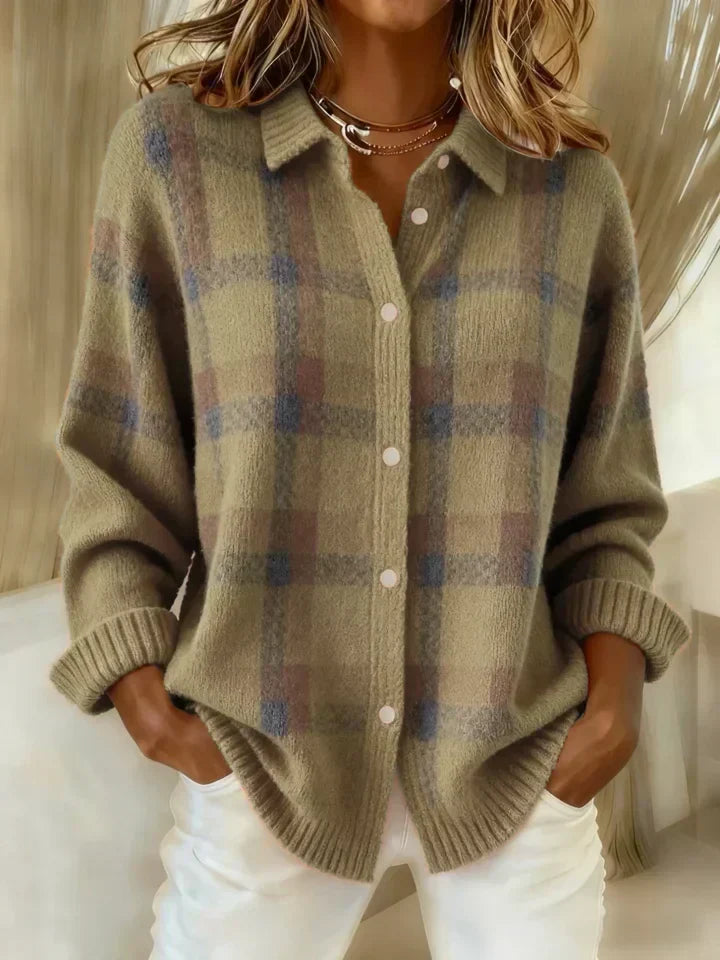 Joanna | Sweter w kontrastową kratę w stylu retro