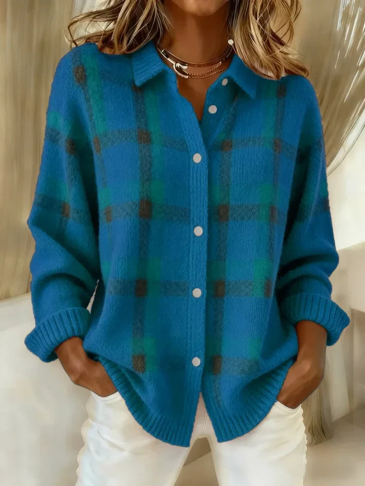 Joanna | Sweter w kontrastową kratę w stylu retro