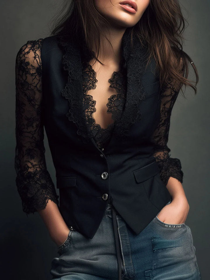 Noémie | Blazer-Top mit halbtransparenten Ärmeln