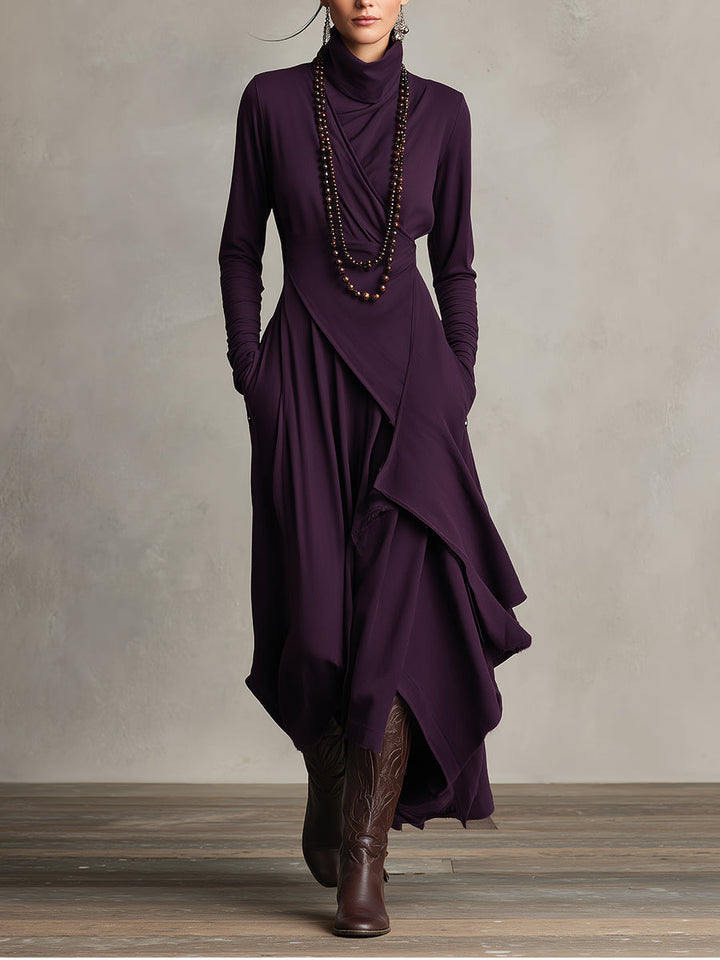 Boho™ | Sukienka maxi z golfem i asymetrycznym drapowaniem