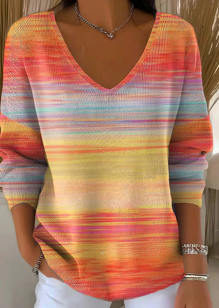 Francesca | Kolorowy Sweter z Dekoltem w Serek