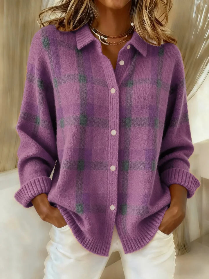Joanna | Sweter w kontrastową kratę w stylu retro