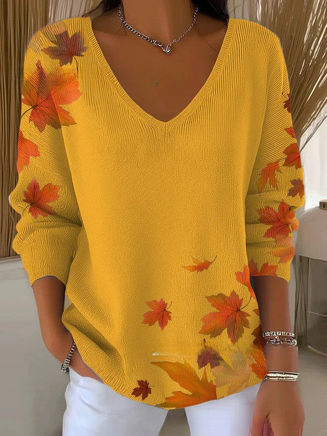 Erin | Kolorowy Sweter z Dekoltem w Serek