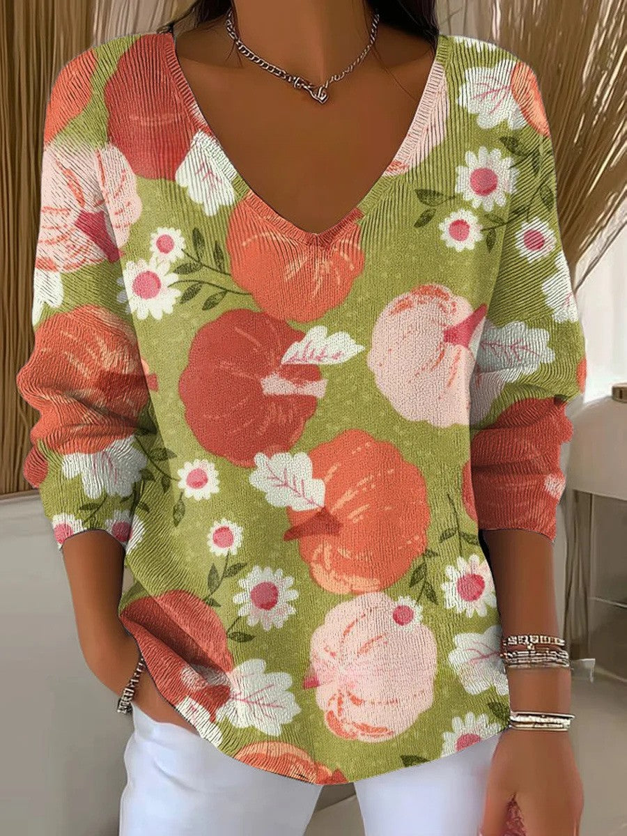 Chloe | Kolorowy Sweter z Dekoltem w Serek
