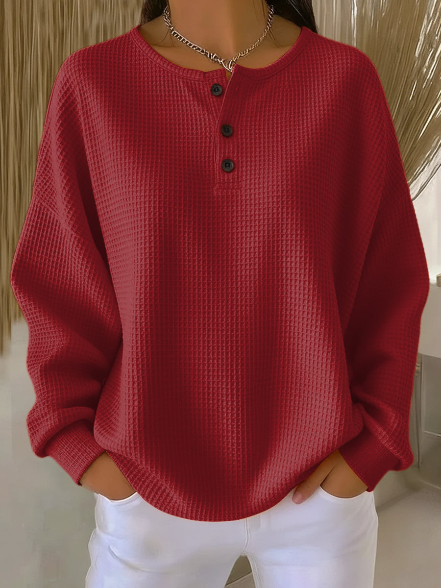 Mirabel™ | Przytulna bluza typu henley z wzorem waflowym