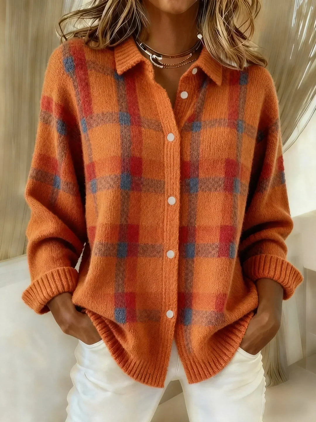 Joanna | Sweter w kontrastową kratę w stylu retro
