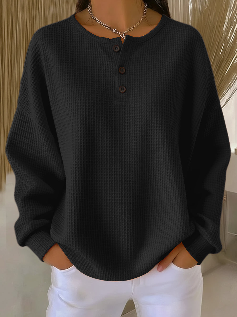 Mirabel™ | Przytulna bluza typu henley z wzorem waflowym