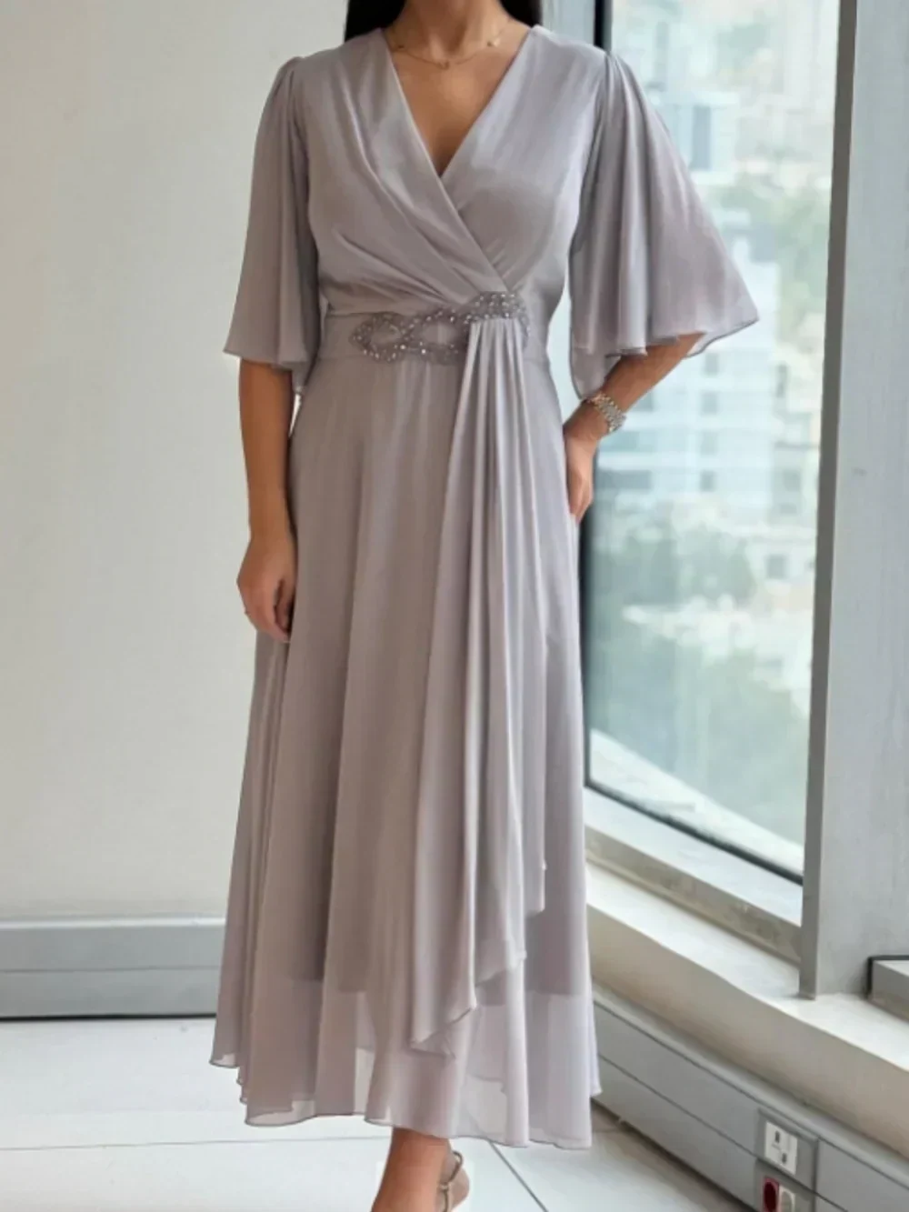 Ewelina | Elegancka Długa Sukienka z Szyfonu