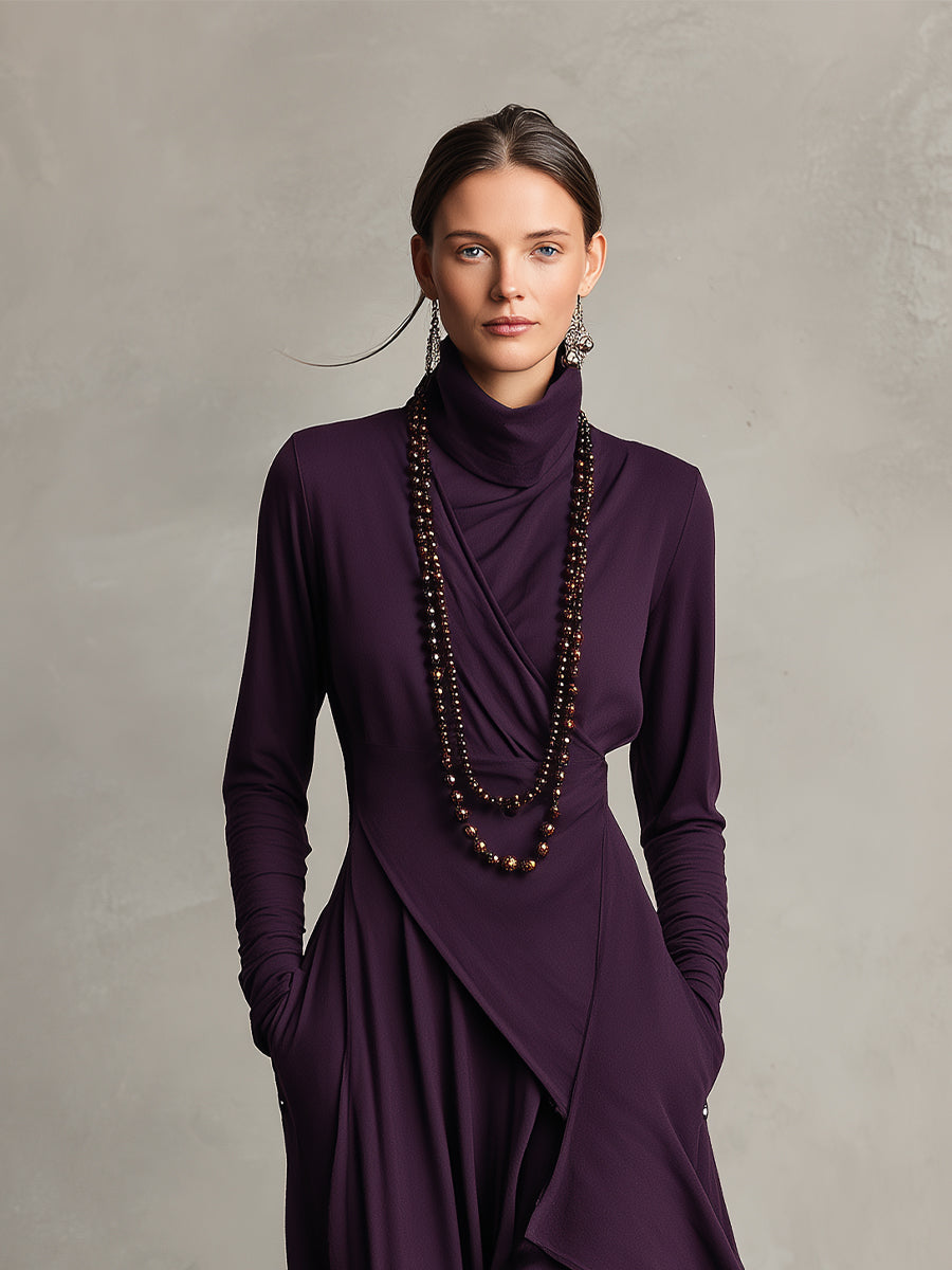 Boho™ | Sukienka maxi z golfem i asymetrycznym drapowaniem