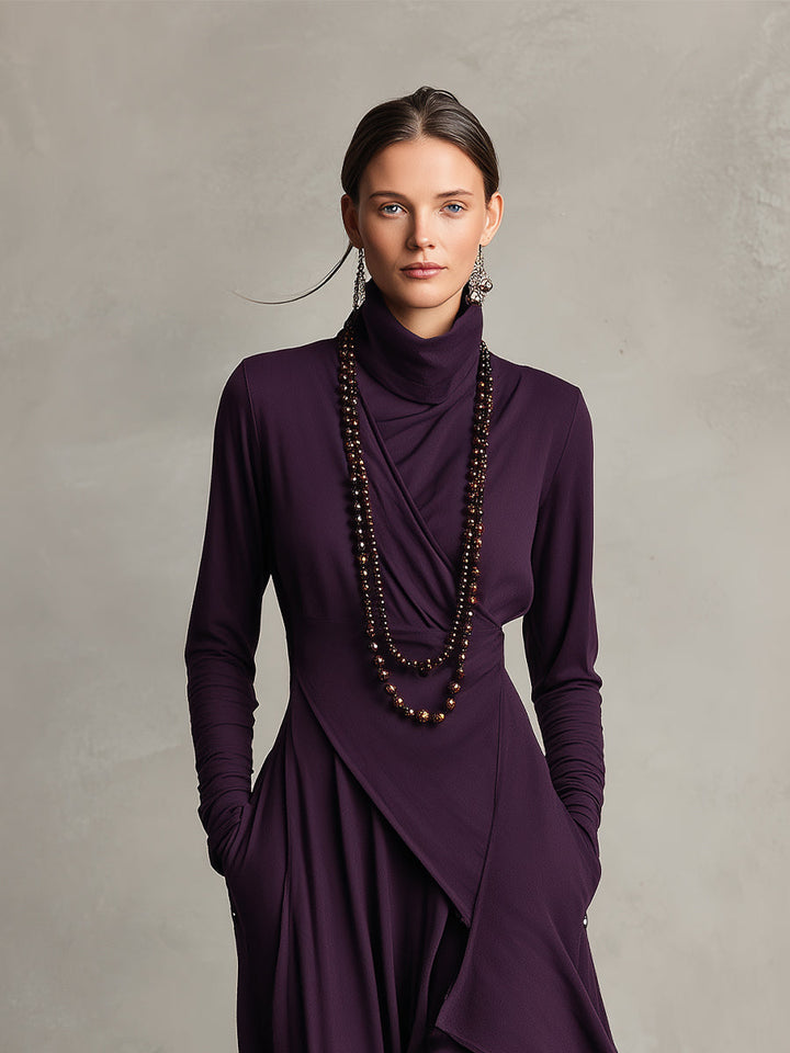 Boho™ | Sukienka maxi z golfem i asymetrycznym drapowaniem