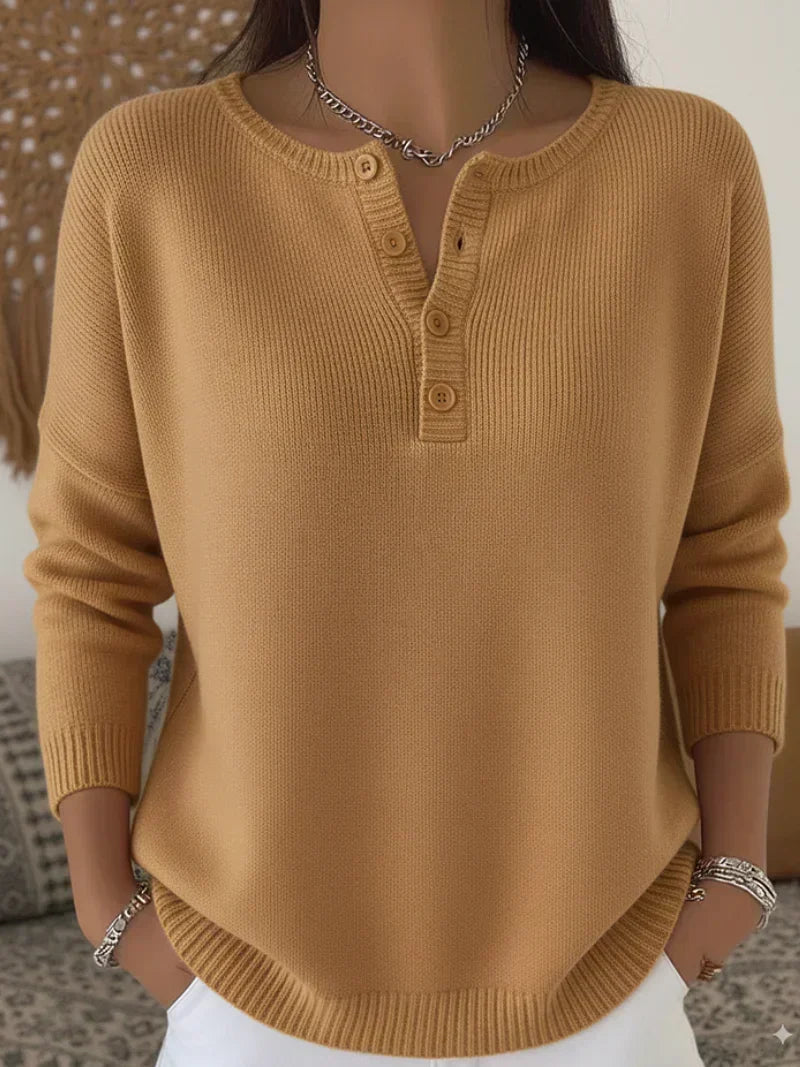Ernesta™ | Dzianinowy sweter Henley z guzikami