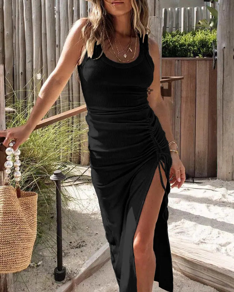 Velira™ | Marszczona Prążkowana Sukienka Midi Bodycon