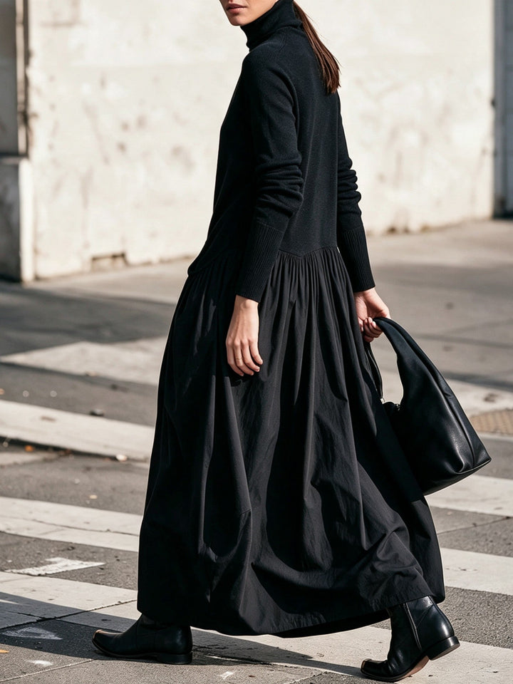 Odette™ | Czarna sukienka maxi oversize ze stójką