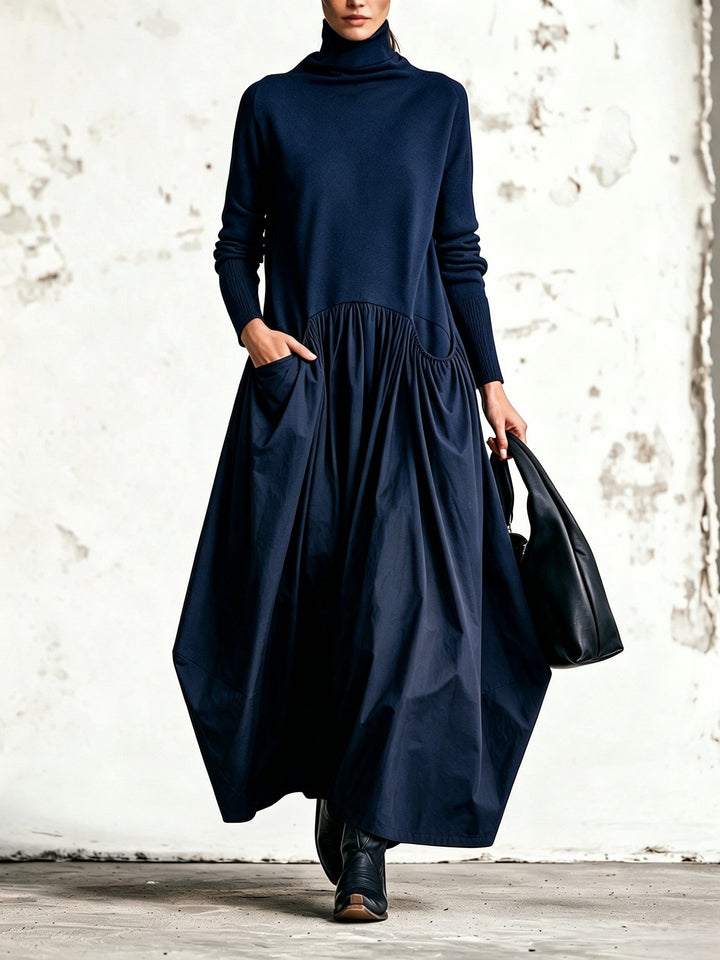 Odette™ | Czarna sukienka maxi oversize ze stójką