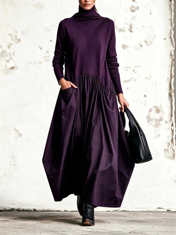 Odette™ | Czarna sukienka maxi oversize ze stójką