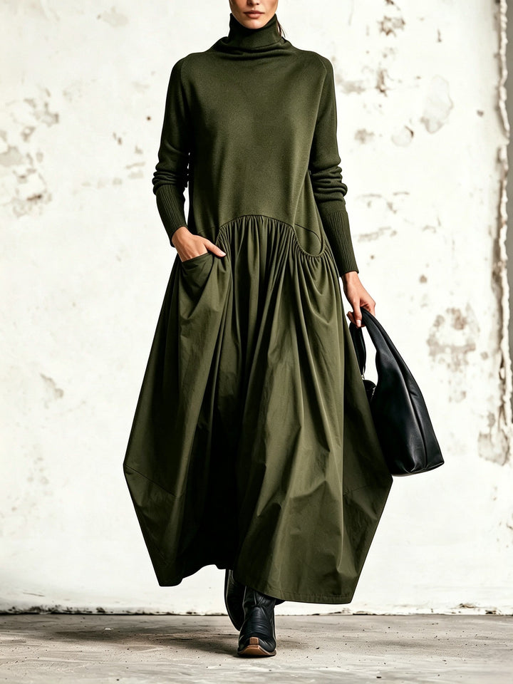 Odette™ | Czarna sukienka maxi oversize ze stójką