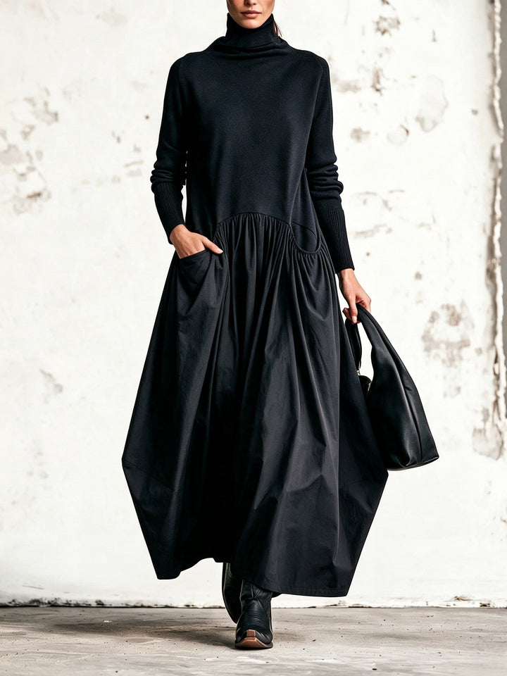Odette™ | Czarna sukienka maxi oversize ze stójką