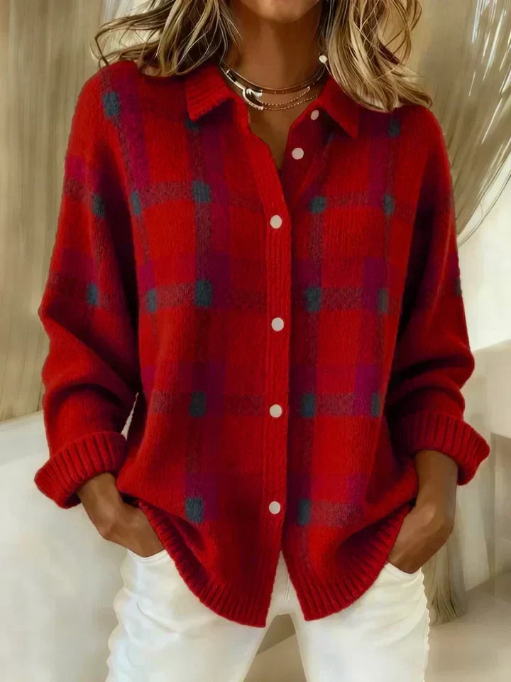 Joanna | Sweter w kontrastową kratę w stylu retro