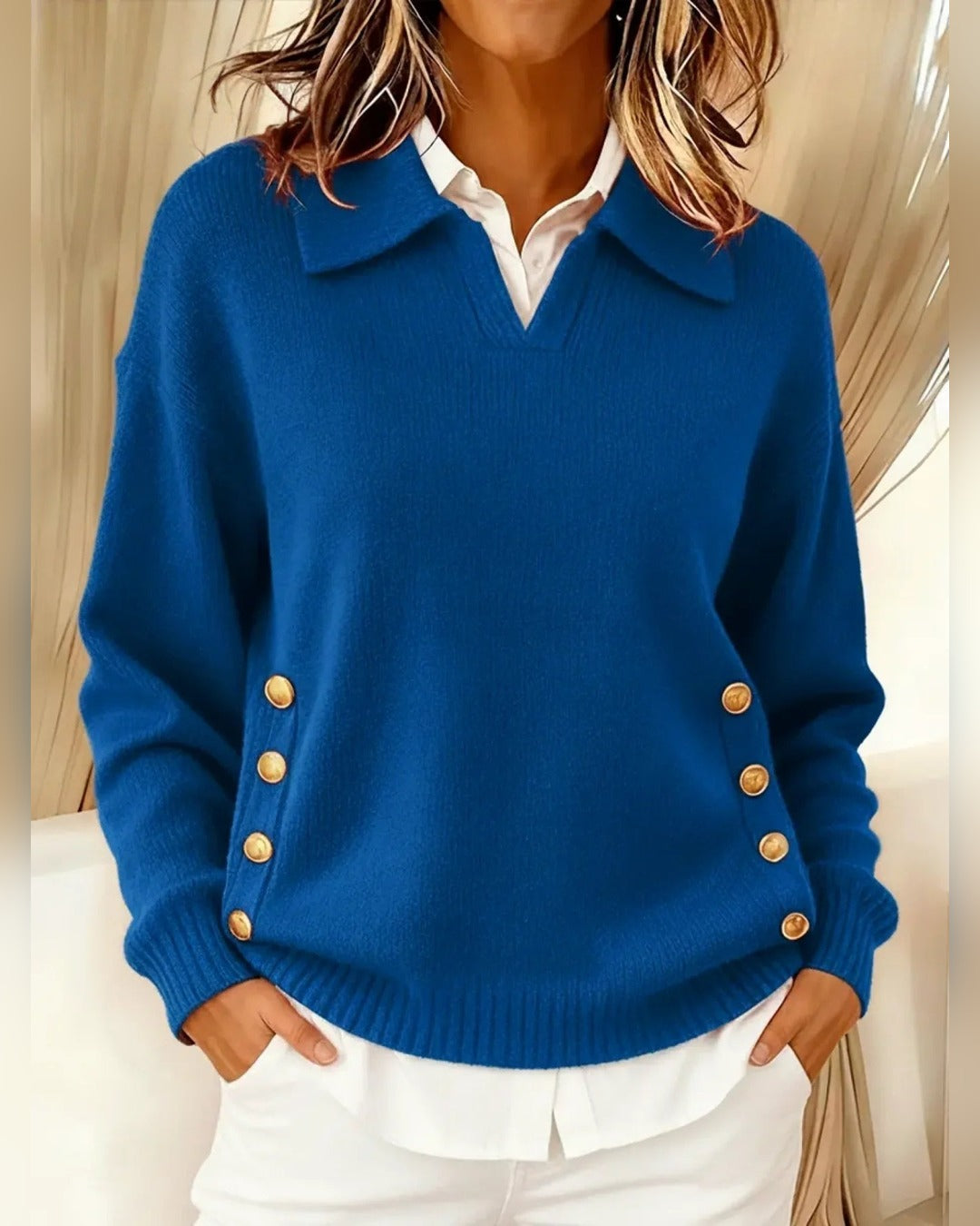 Christa™ | Sweter z kołnierzykiem polo i guzikami