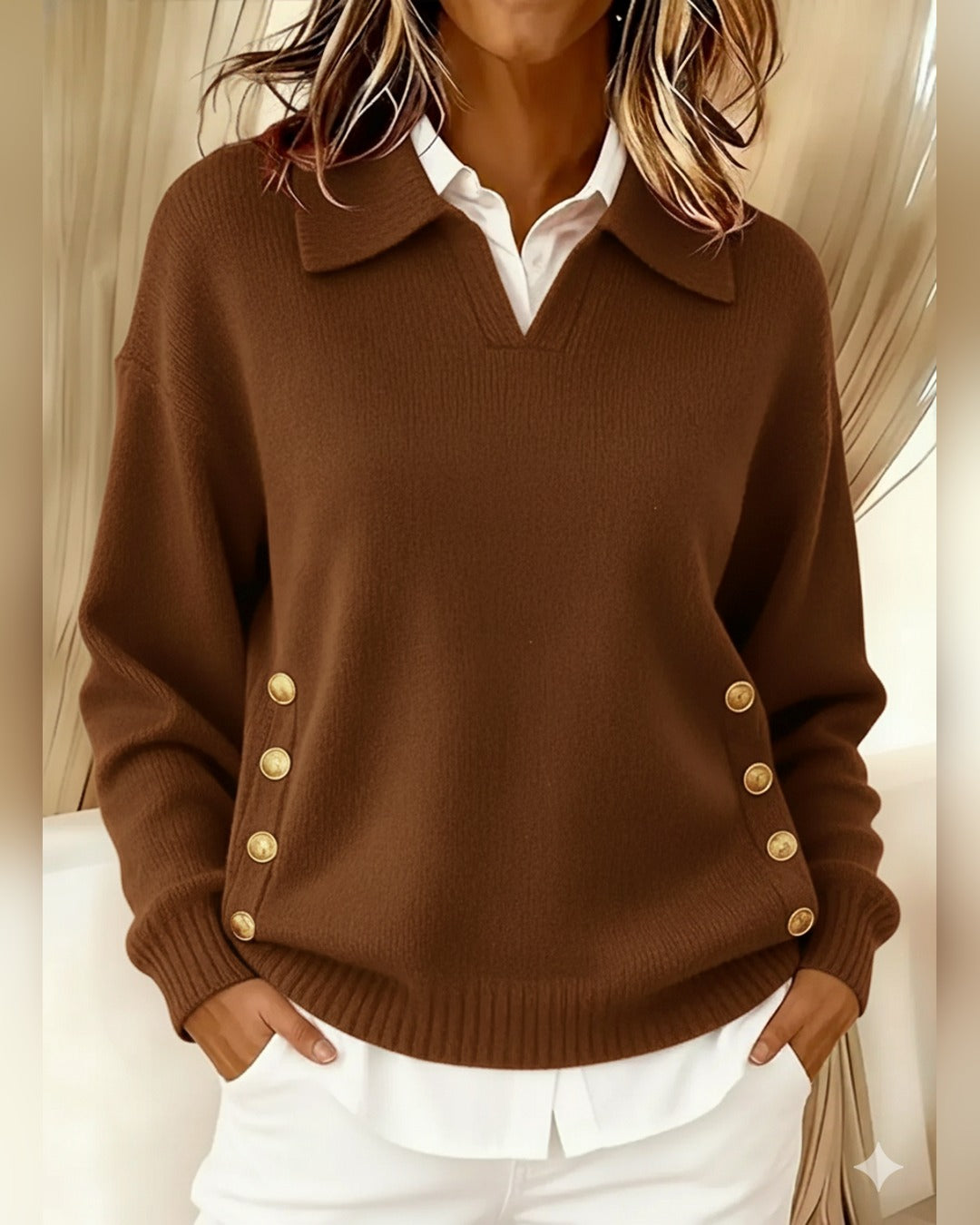 Christa™ | Sweter z kołnierzykiem polo i guzikami
