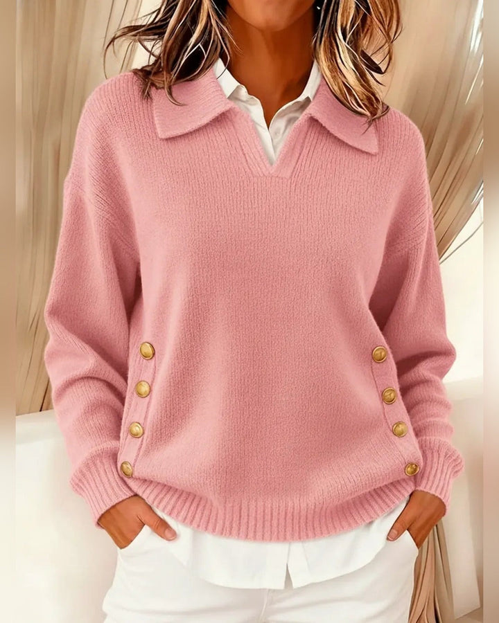 Christa™ | Sweter z kołnierzykiem polo i guzikami