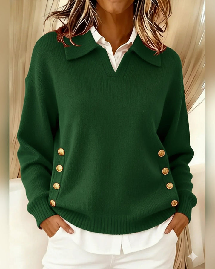 Christa™ | Sweter z kołnierzykiem polo i guzikami