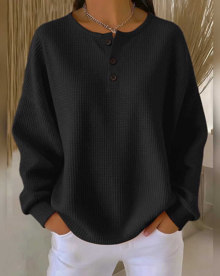 Erna™ | Sweter o waflowym splocie z dekoltem Henley
