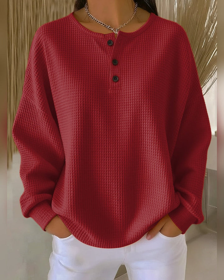 Erna™ | Sweter o waflowym splocie z dekoltem Henley