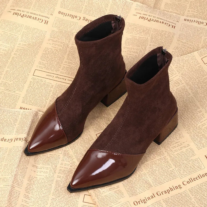 Valentina™ | Eleganckie botki ze szpicem i masywnym obcasem