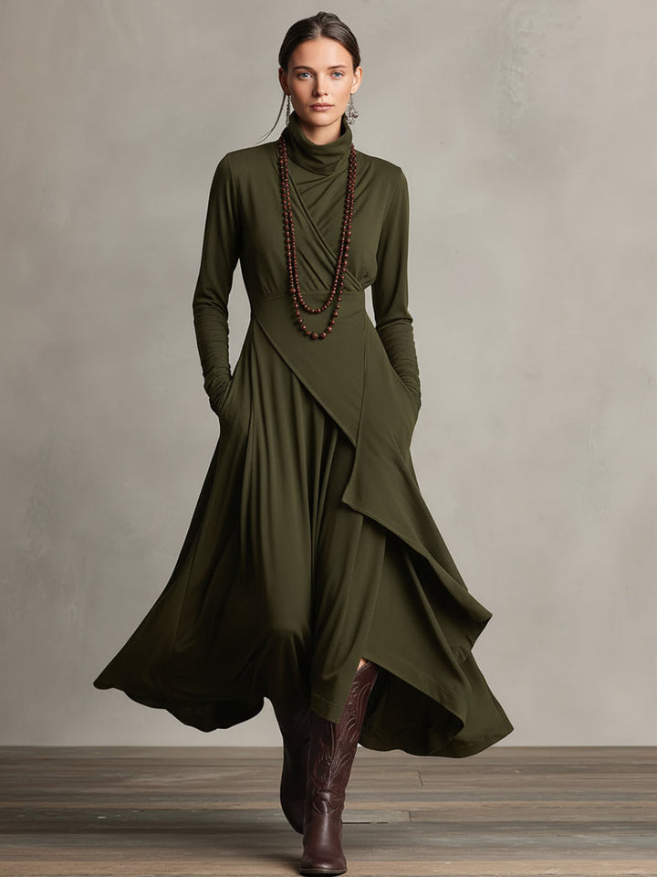 Boho™ | Sukienka maxi z golfem i asymetrycznym drapowaniem
