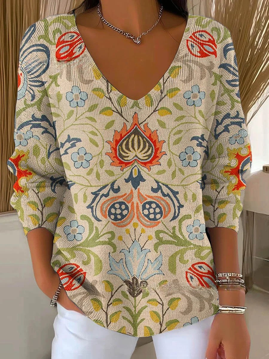 Elizabeth | Kolorowy sweter z dekoltem w serek