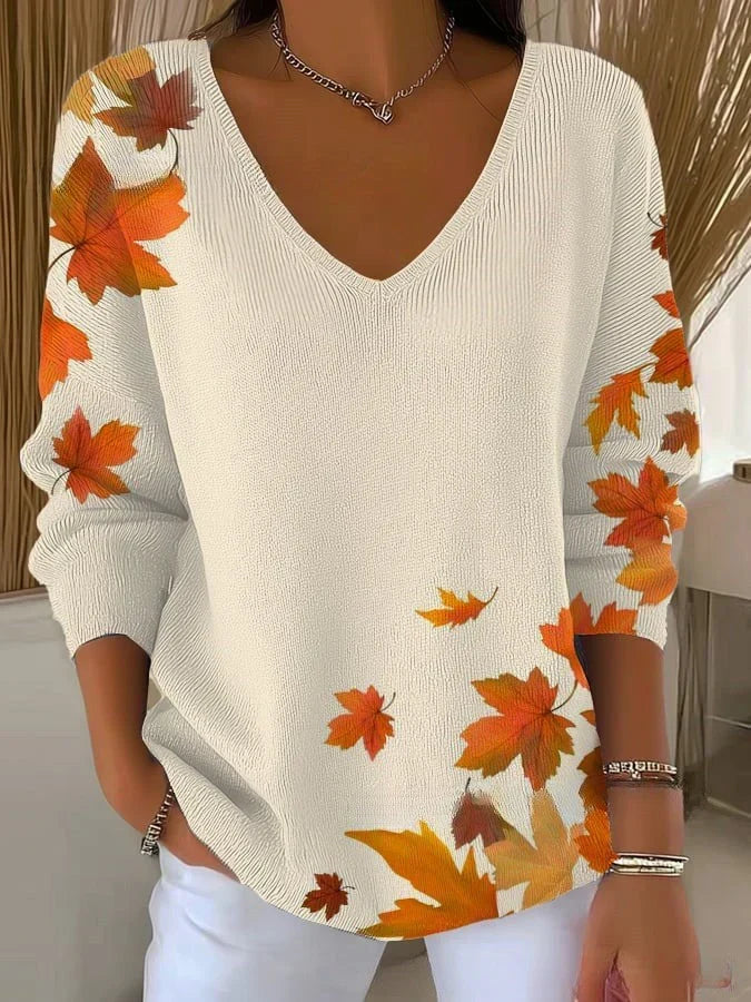 Holly | Kolorowy Sweter z Dekoltem w Serek