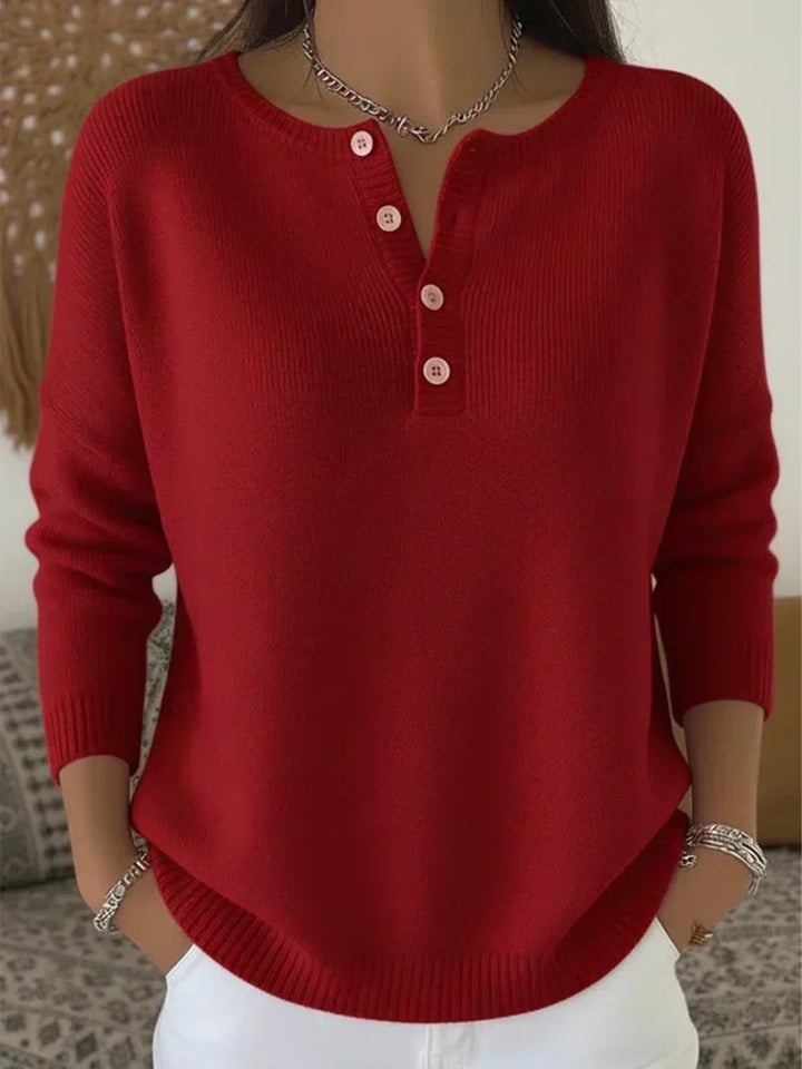 Ernesta™ | Dzianinowy sweter Henley z guzikami