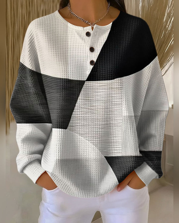 Hilde™ | Sweter o waflowym splocie z dekoltem Henley
