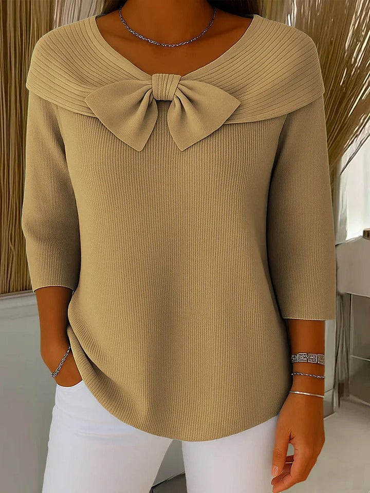 Tivella™ | Sweter z kokardką i okrągłym dekoltem