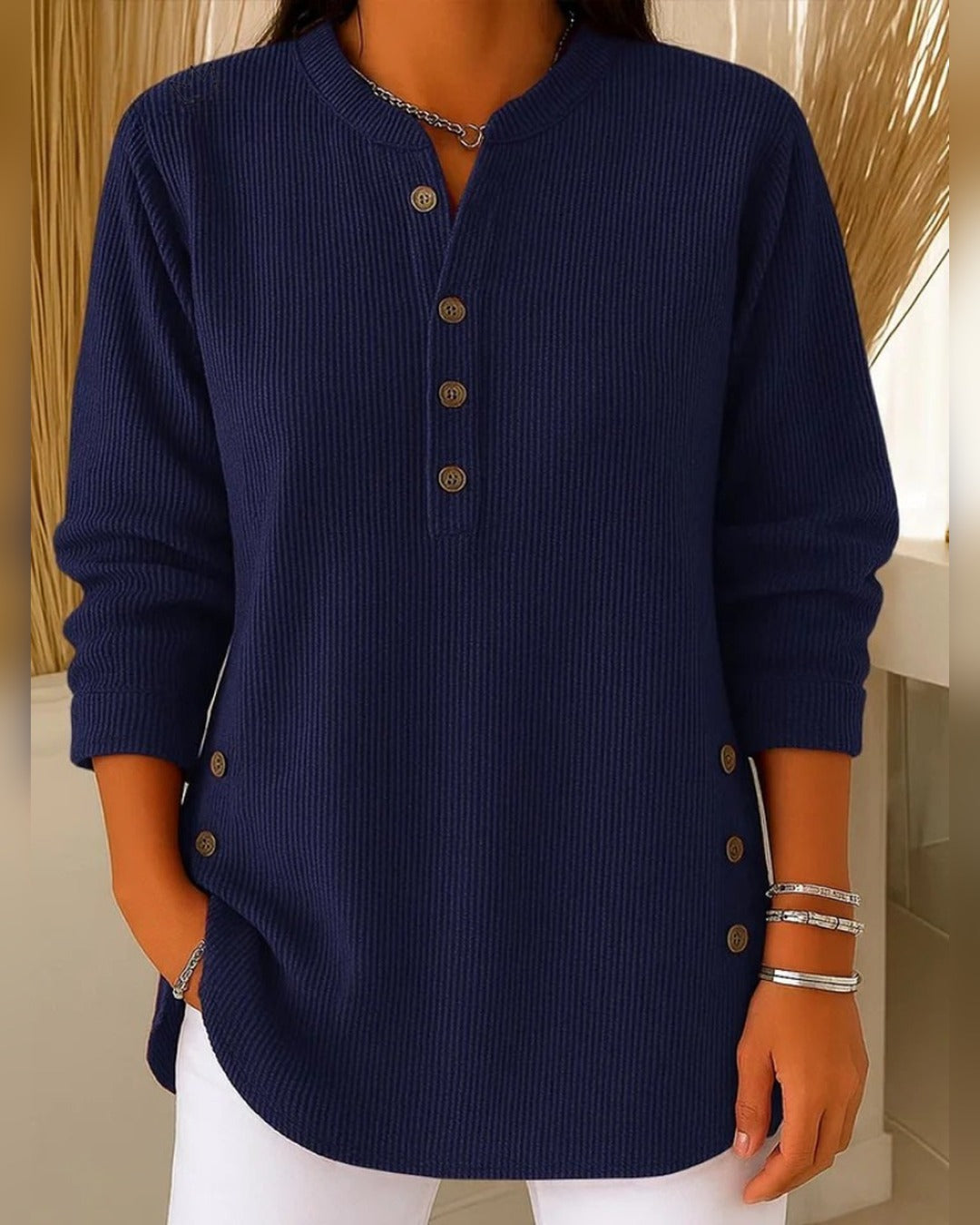 Ingrid™ | Dzianinowa tunika z dekoltem Henley