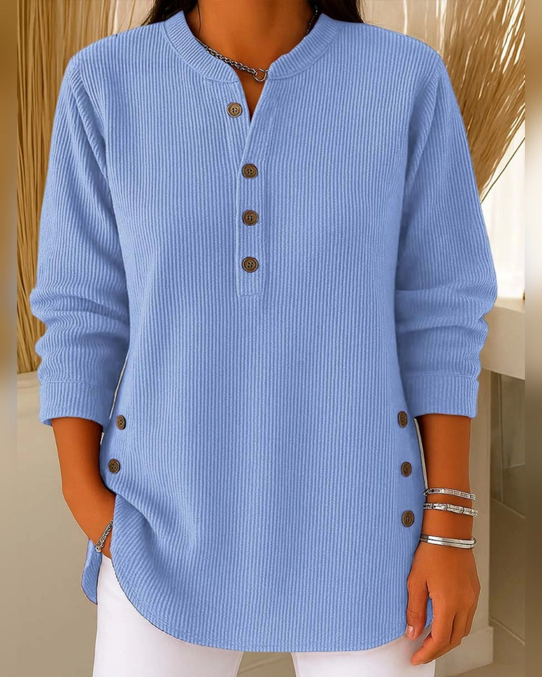 Ingrid™ | Dzianinowa tunika z dekoltem Henley
