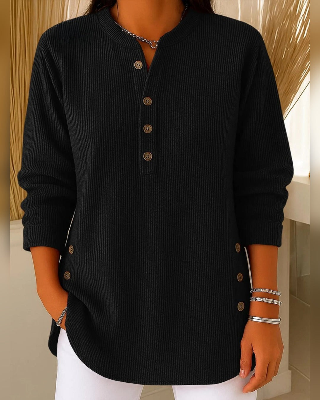 Ingrid™ | Dzianinowa tunika z dekoltem Henley
