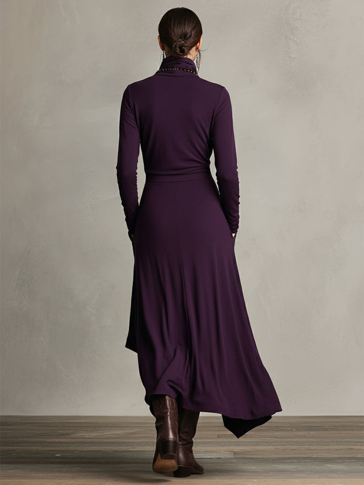 Boho™ | Sukienka maxi z golfem i asymetrycznym drapowaniem