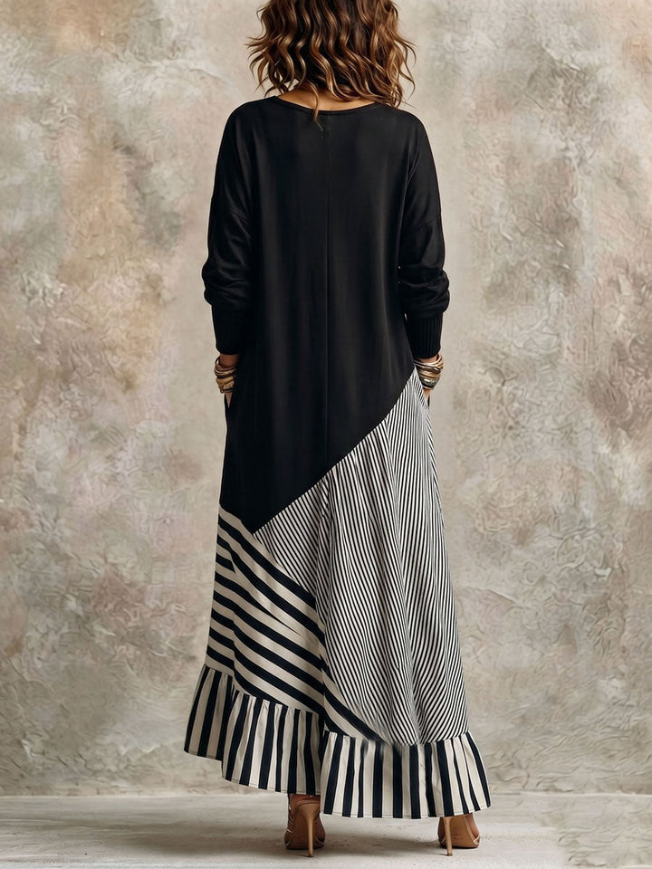 Alice™ | Elegancka czarna sukienka maxi w paski