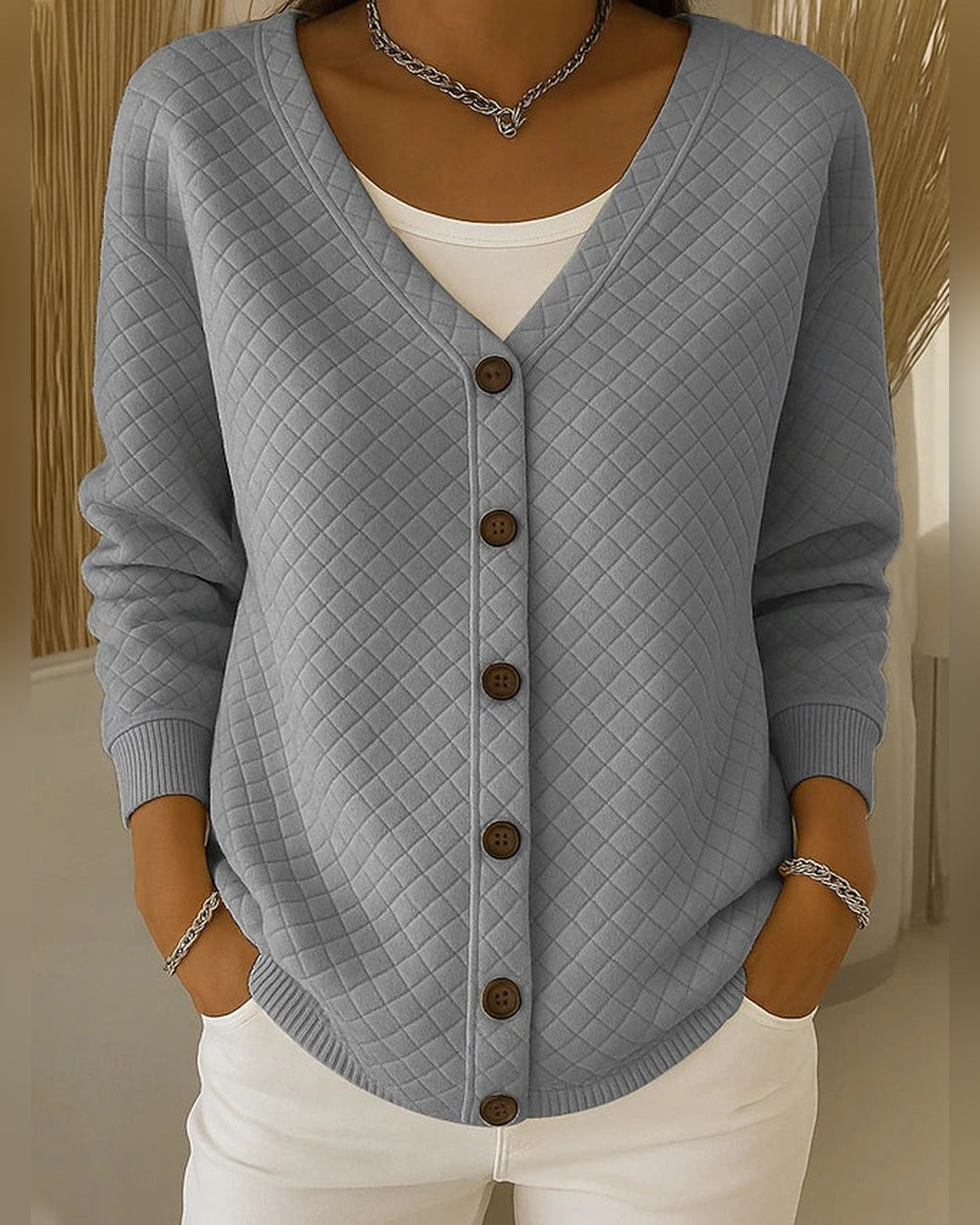 Rosa | Strickjacke mit Rautenmuster