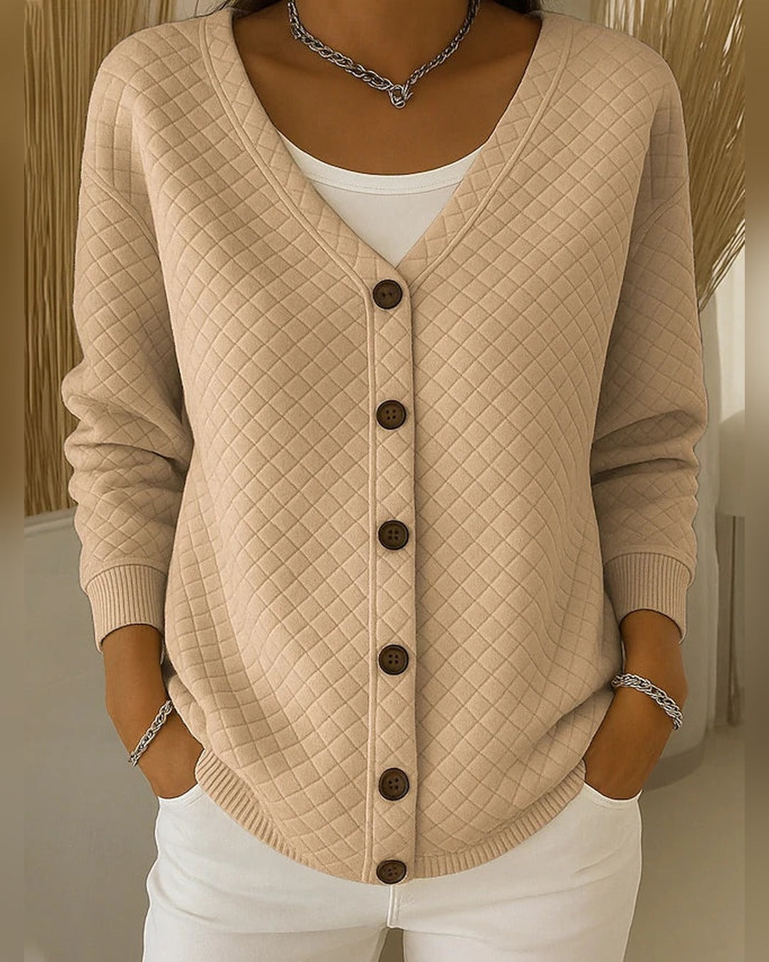 Rosa | Strickjacke mit Rautenmuster